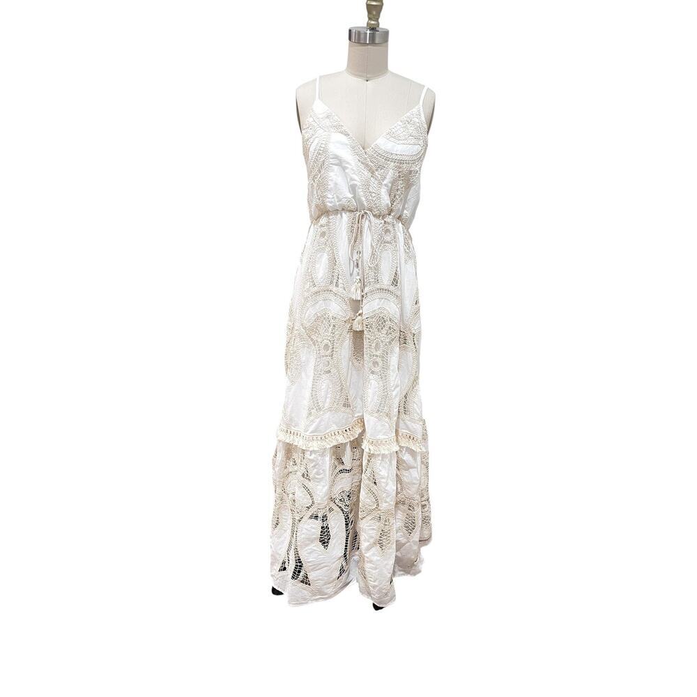 Strut & Bolt Cream Beach Maxi Dress Womens Medium Sand Crochet Lace Boho